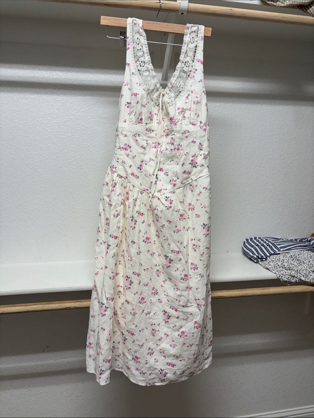 Wild Fable Women's Button-Front Lace Midi Dress Sleeveless Linen Blend